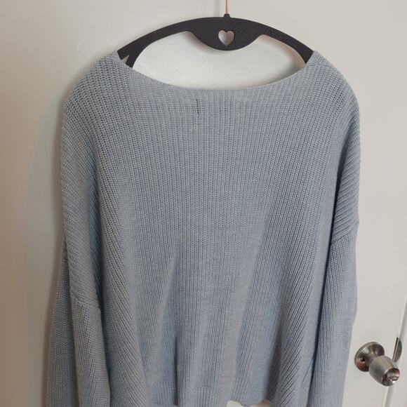 Lulus Light Blue Feel it Still Knit Sweater Size L Deep V-neck Slouchy Oversized - Picture 9 of 10